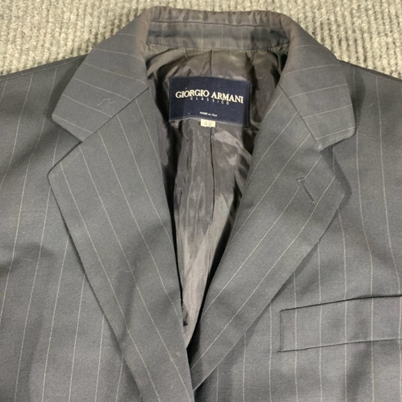 Giorgio Armani Blazer Womens 42 Blue Pin Striped Sports Coat Luxury Italy Wool - Picture 4 of 12